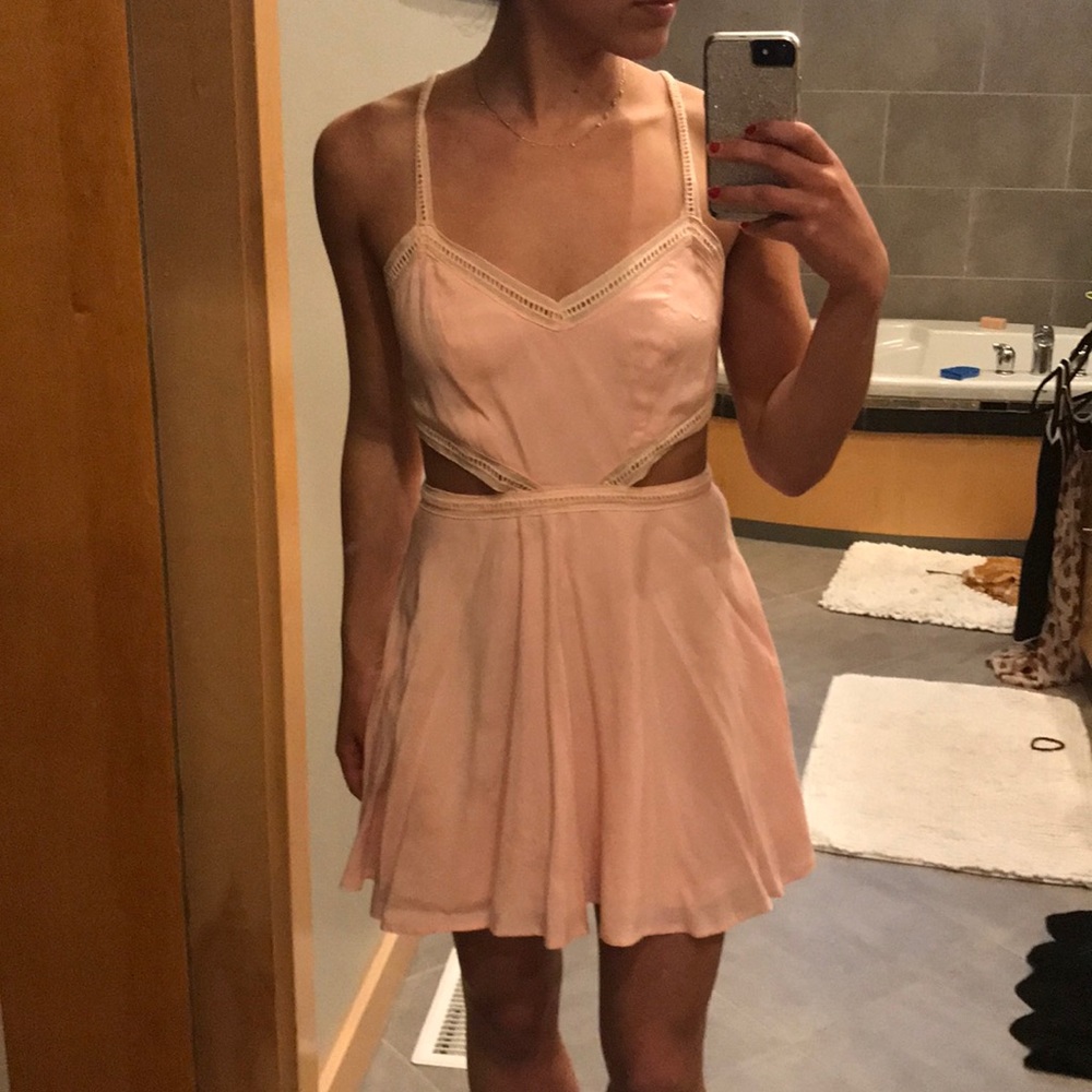 Light pink ribbon open back tie dress